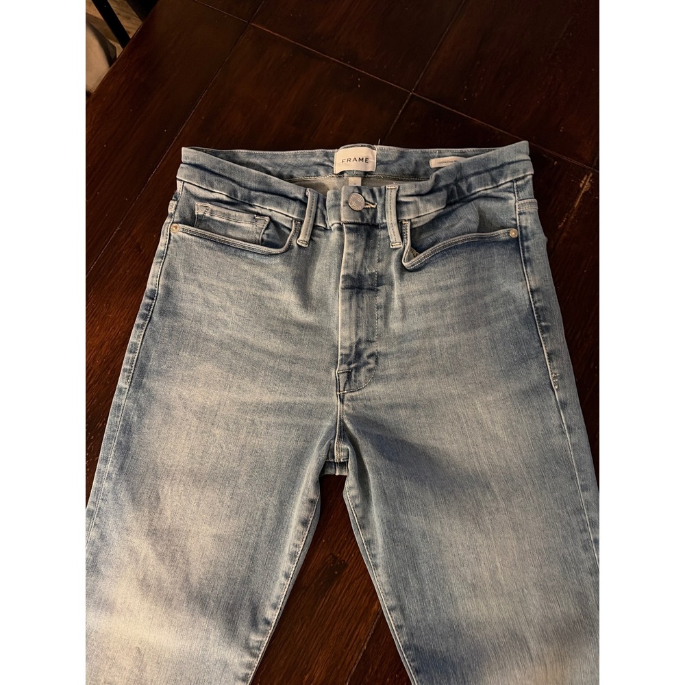 FRAME Le One Crop Mini Boot Jeans Womens Size 2 Medium Wash Blue High Rise Flare - Picture 10 of 13